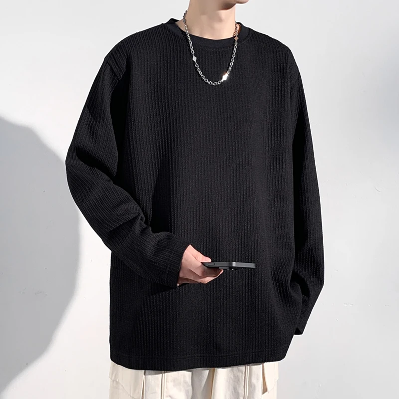 Mens Fashion Summer - Men Ribbed Knit Crew Neck Long