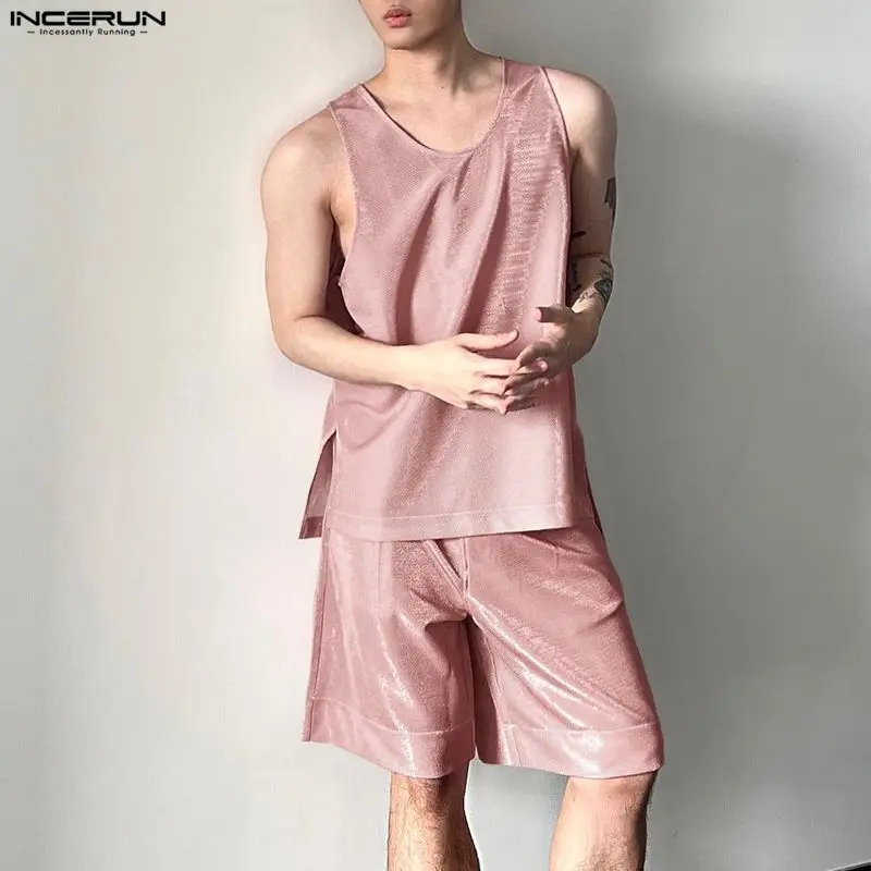 INCERUN Men's Sets Shiny Solid - Mens Fashion Summer review and price
